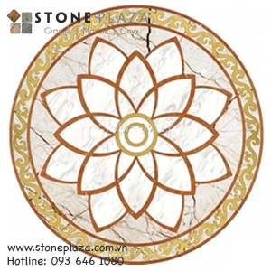 Đá Hoa Văn Tự Nhiên Hình Tròn Hoa Cúc Trắng (White Chrysanthemum Cnc Art  Granite & Marble) - Stone Plaza